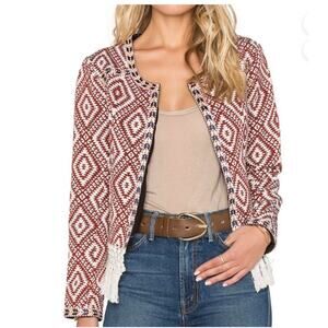 Tularosa Revolve Sante Fe Cropped Fringe Open Front Jacket Burnt Red Size XS